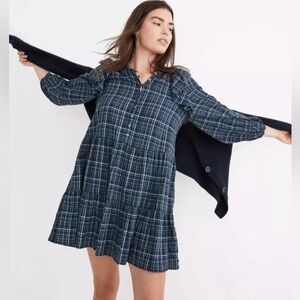 Madewell | Blue Plaid Dress | Ruffle Trimmed Mini